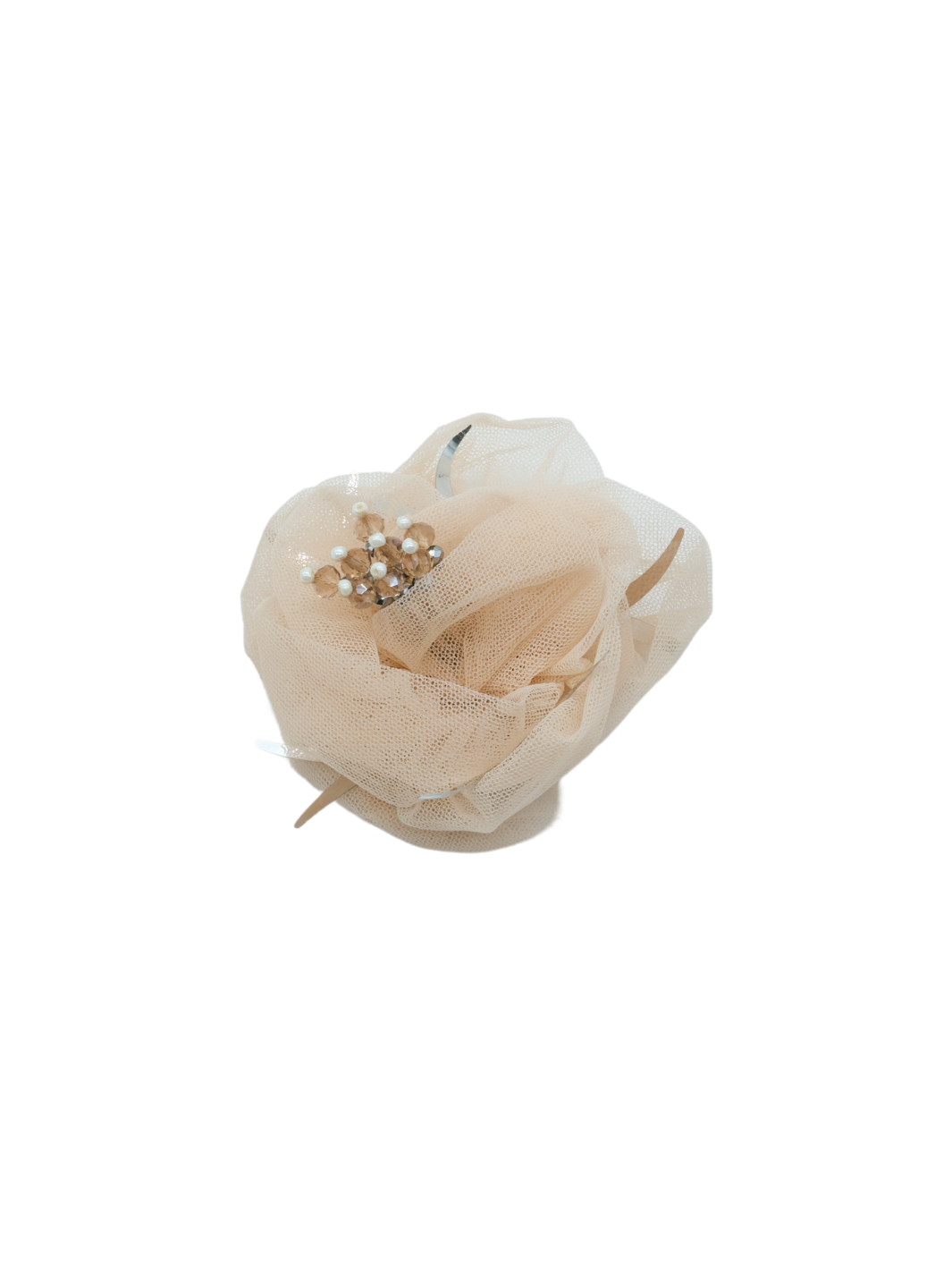 Beige Custommade Tyll Brosch Med Pärlor