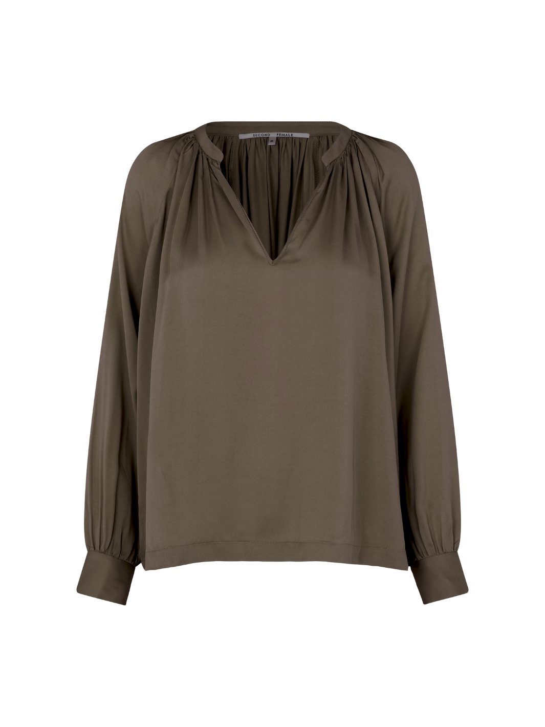 Brun andra kvinnliga draperade tunikablus