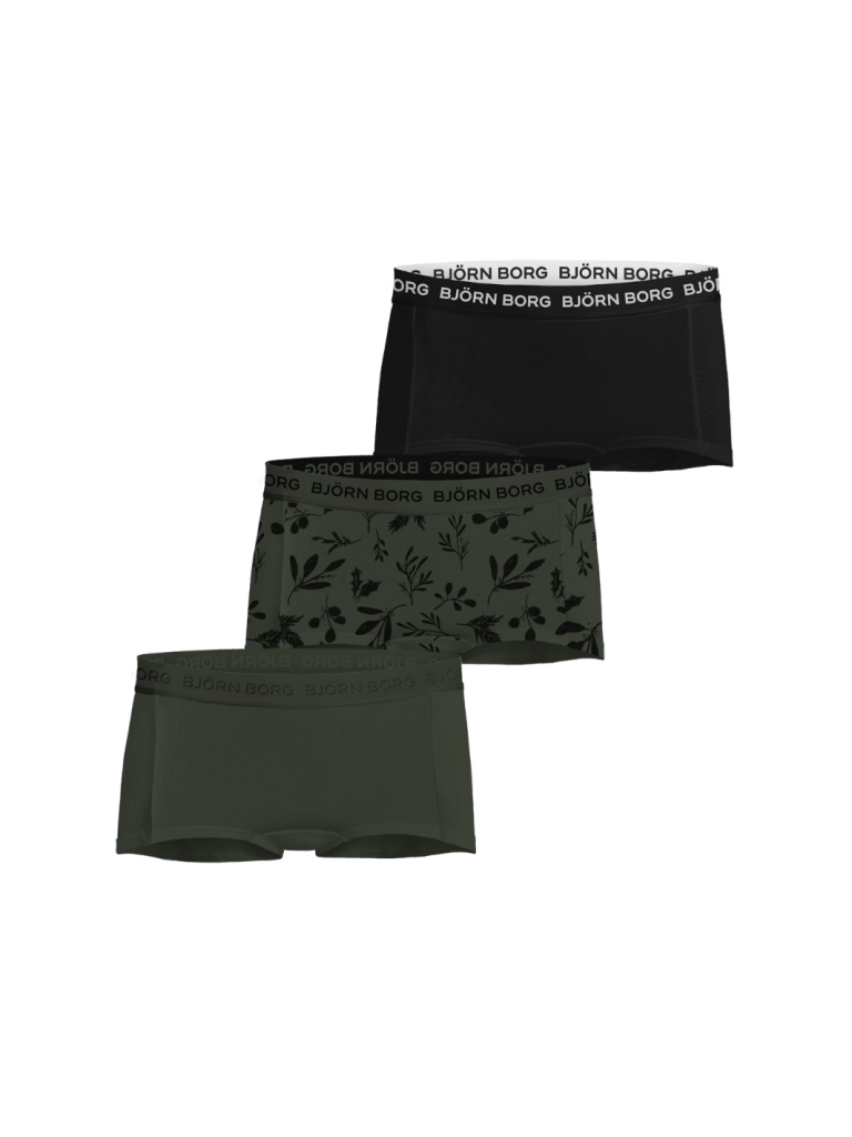Björn Borg 3 - Pack Pige Mini Shorts Armygrøn & Sort 122 - 128 Björn Borg