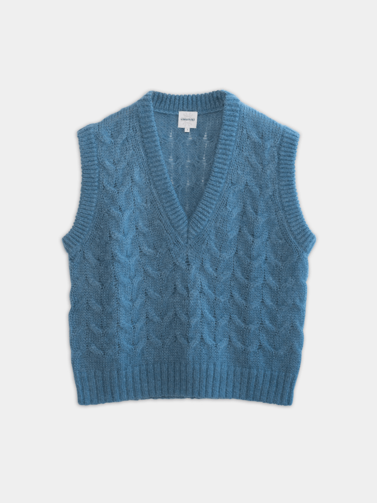 Blå Saga Månestråle Mohair strikvest 0/XS Månestråle