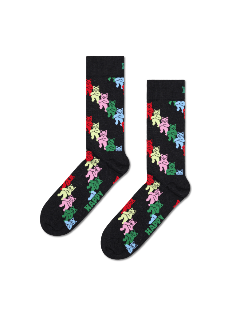 Happy Socks Sort Med Farvede Katte 41 - 46 Happy Socks