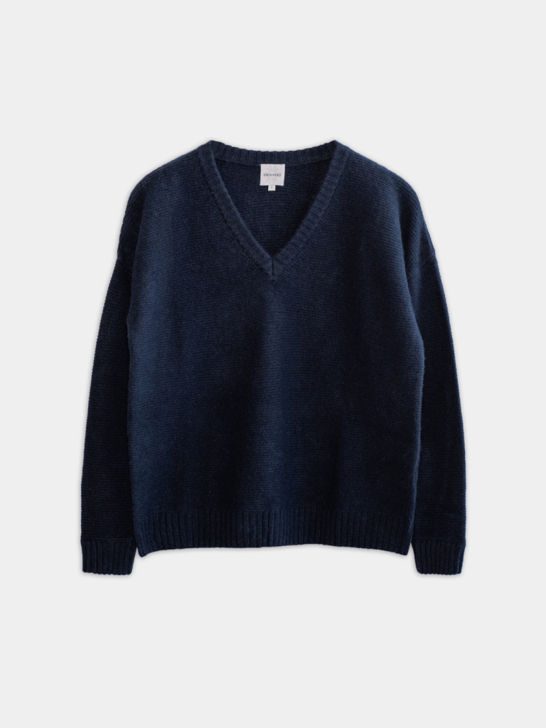 Mørkeblå Ella Månestråle Cashmere V - Neck Strik 0/XS Månestråle