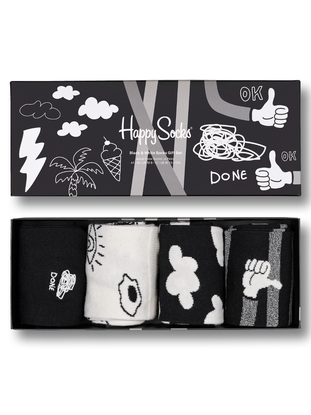4-pack Happy Socks Svart/Vit presentförpackning för henne