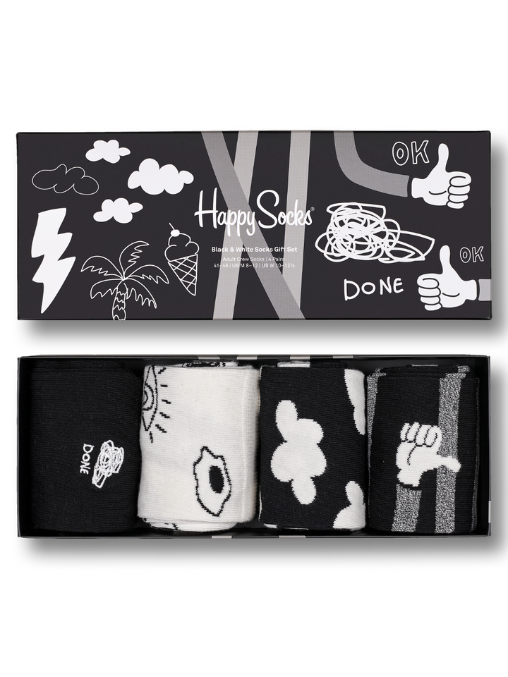 4-pack Happy Socks Svart/Vit presentförpackning för henne
