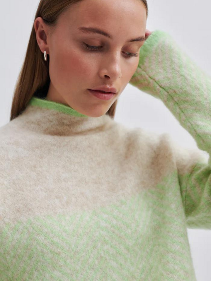 Beige - Neongrön Second Female Herrin Knit
