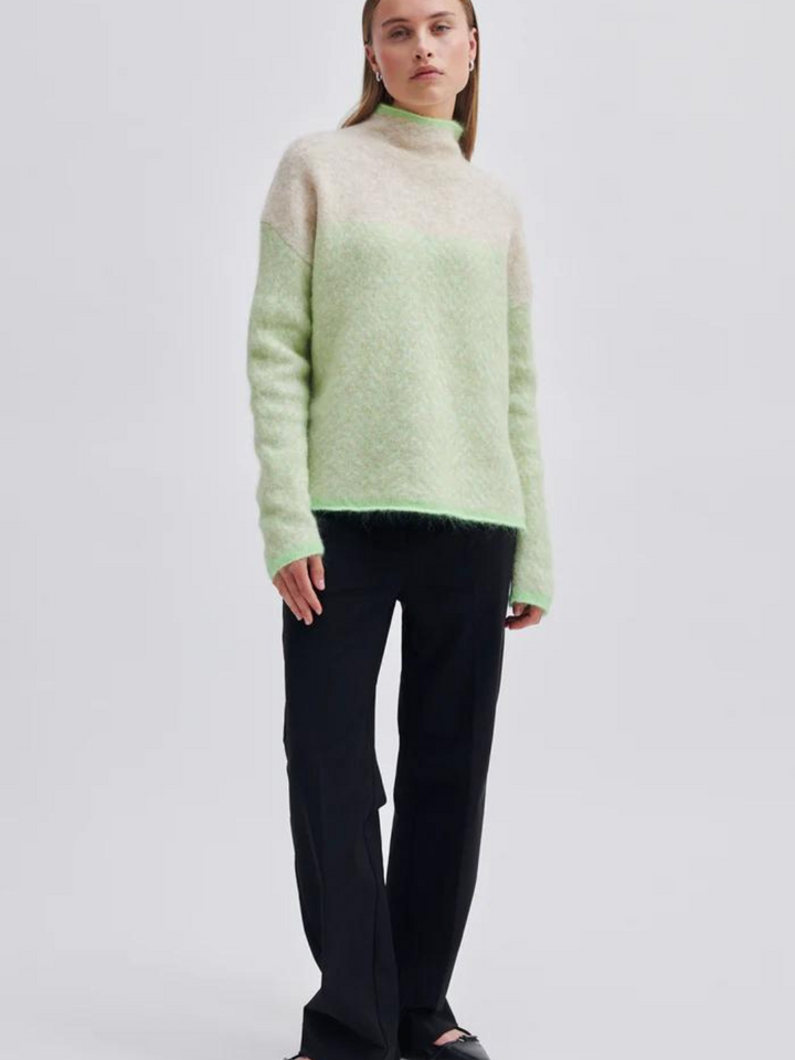 Beige - Neongrön Second Female Herrin Knit