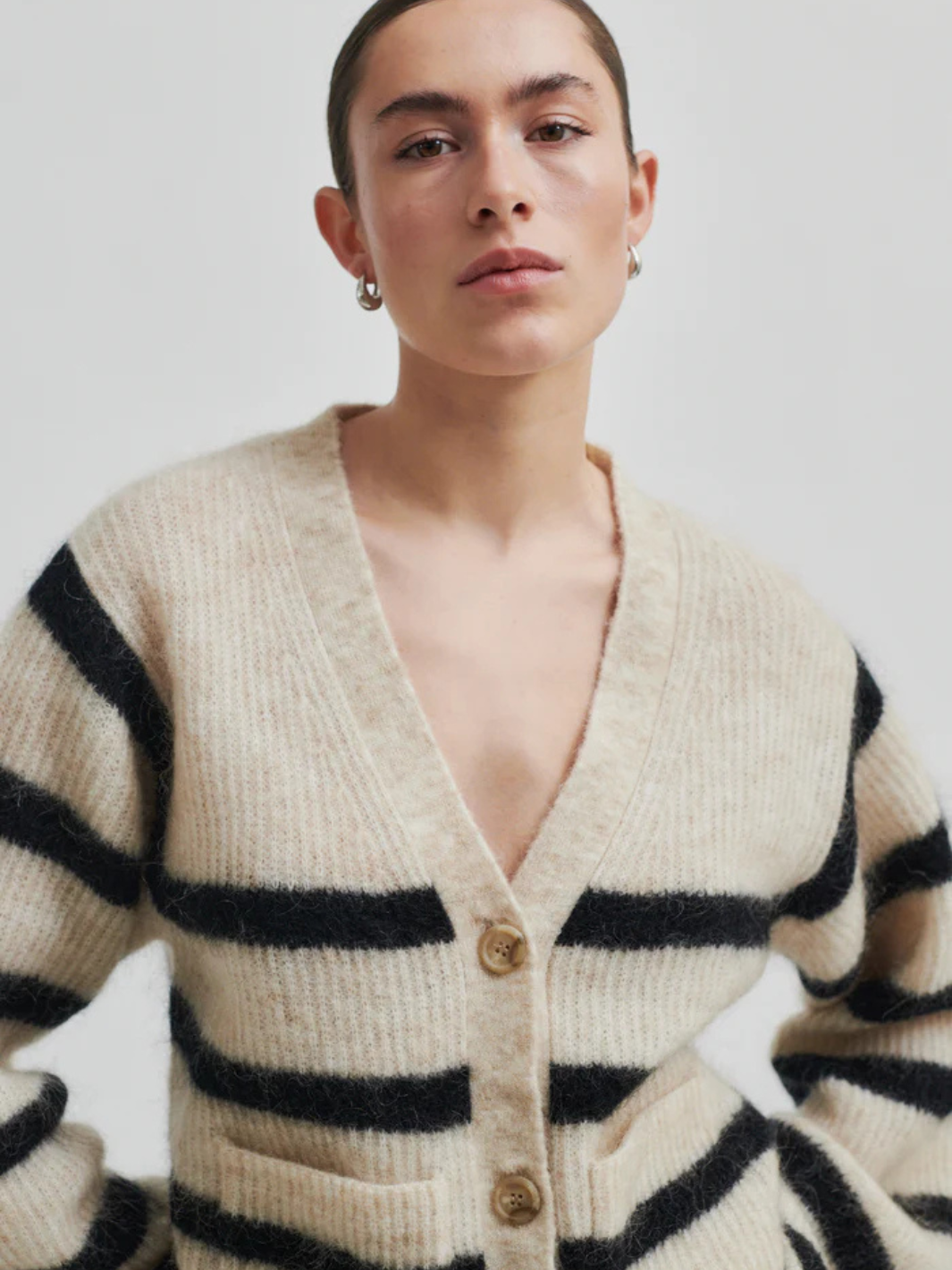 Beige - Svartrandig Second Female Ovalis Knit Cardigan