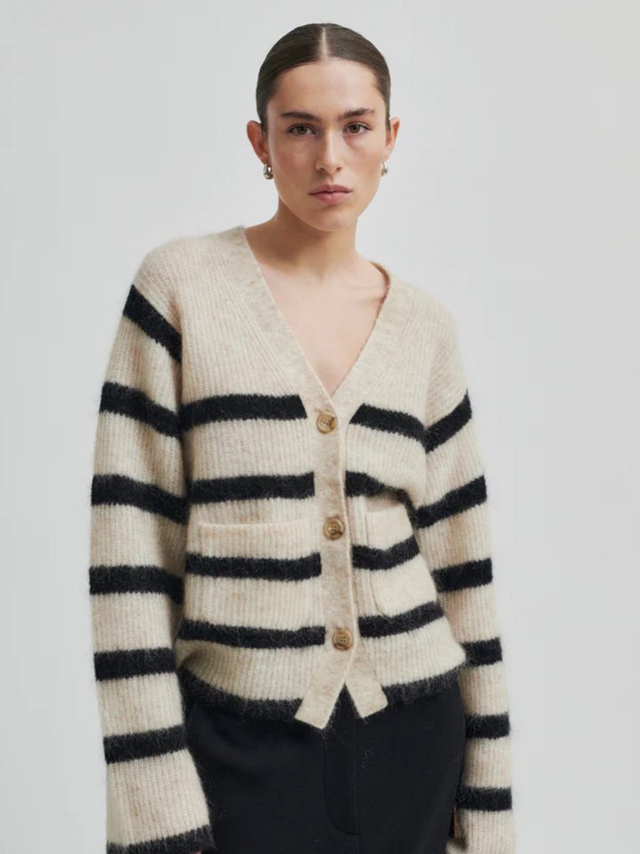 Beige - Svartrandig Second Female Ovalis Knit Cardigan