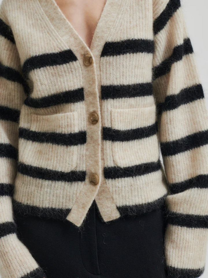 Beige - Svartrandig Second Female Ovalis Knit Cardigan
