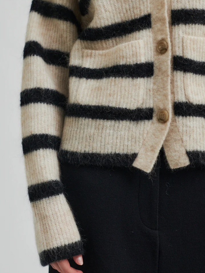 Beige - Svartrandig Second Female Ovalis Knit Cardigan