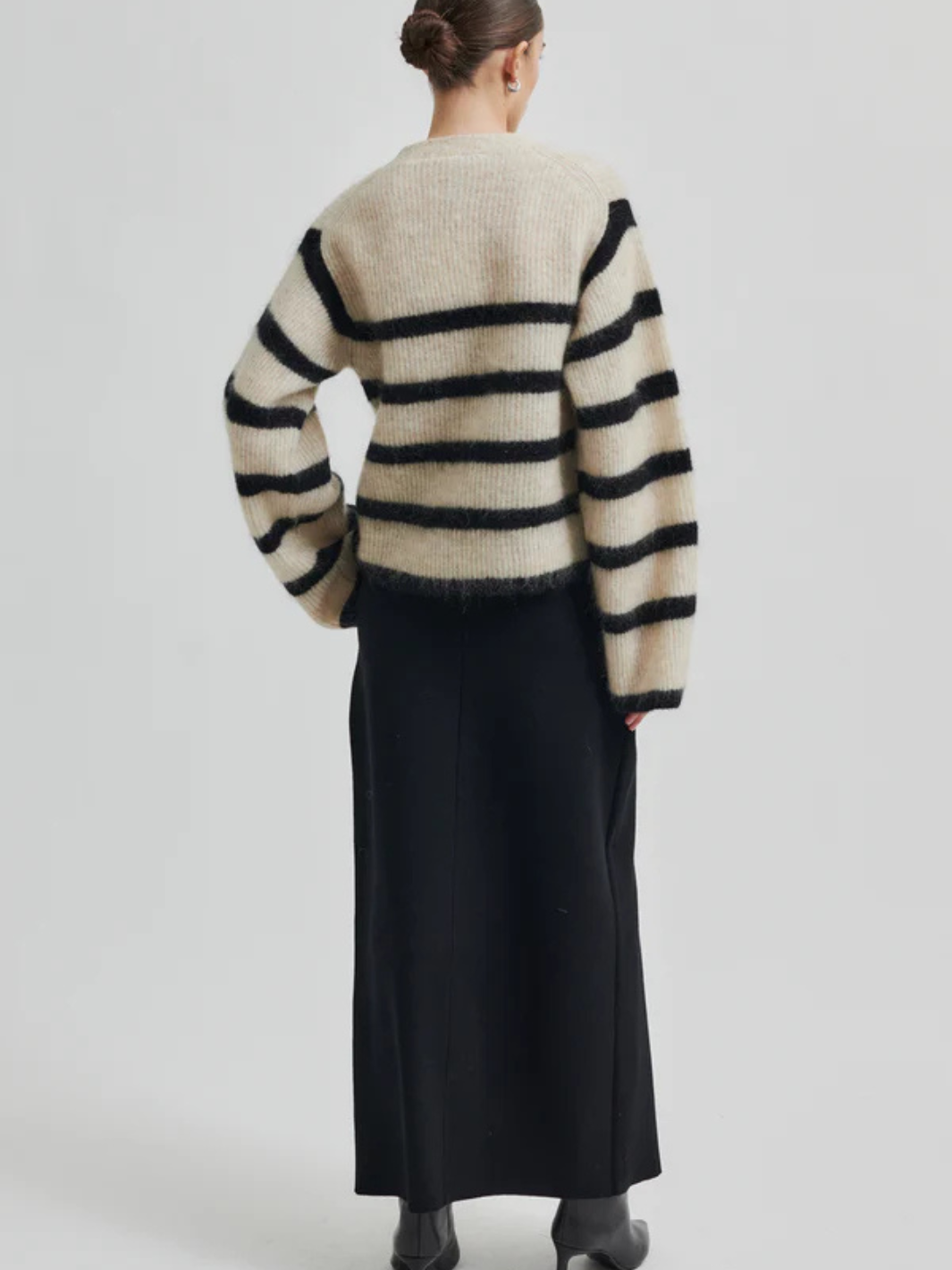 Beige - Svartrandig Second Female Ovalis Knit Cardigan