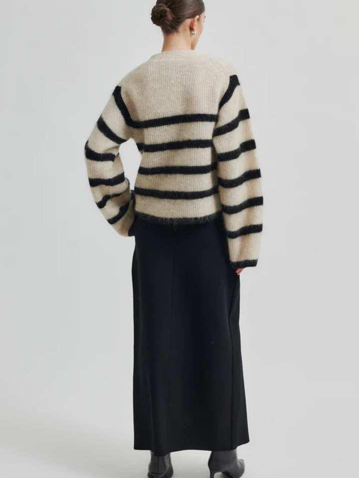 Beige - Svartrandig Second Female Ovalis Knit Cardigan