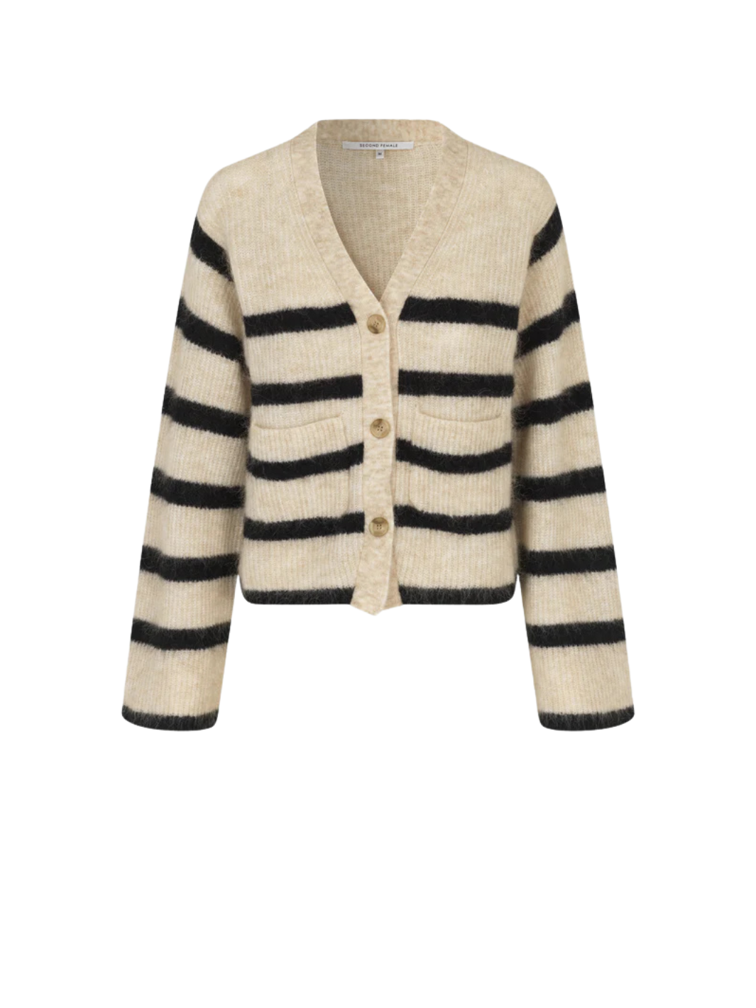 Beige - Svartrandig Second Female Ovalis Knit Cardigan