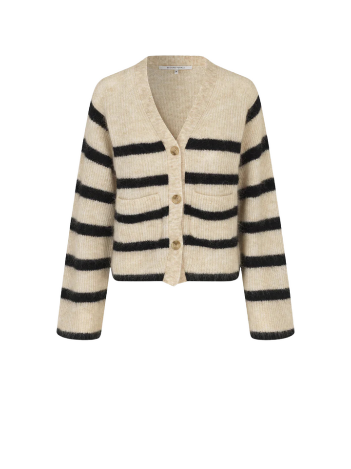 Beige - Svartrandig Second Female Ovalis Knit Cardigan