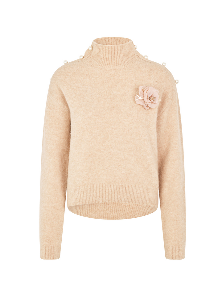 Beige Custommade Tone Stickatt Med High Neck