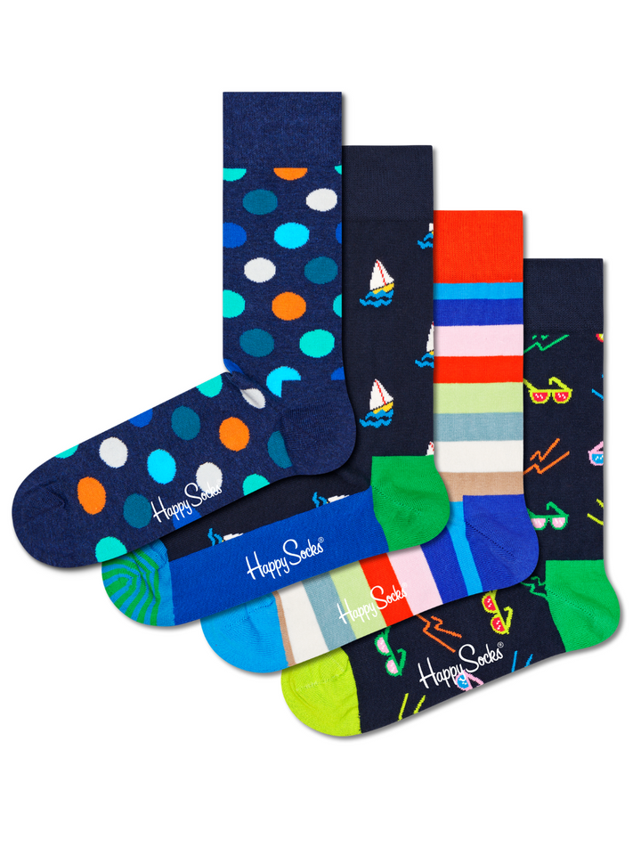 Blå Happy Socks 4-pack nautisk presentförpackning
