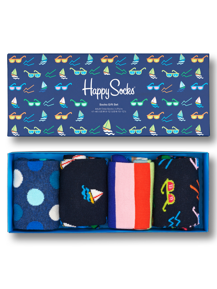 Blå Happy Socks 4-pack nautisk presentförpackning
