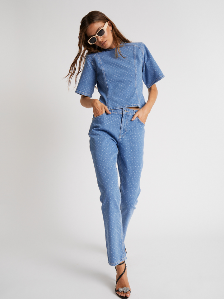 Blue Polka Dot Oxana Custommade jeansbyxor