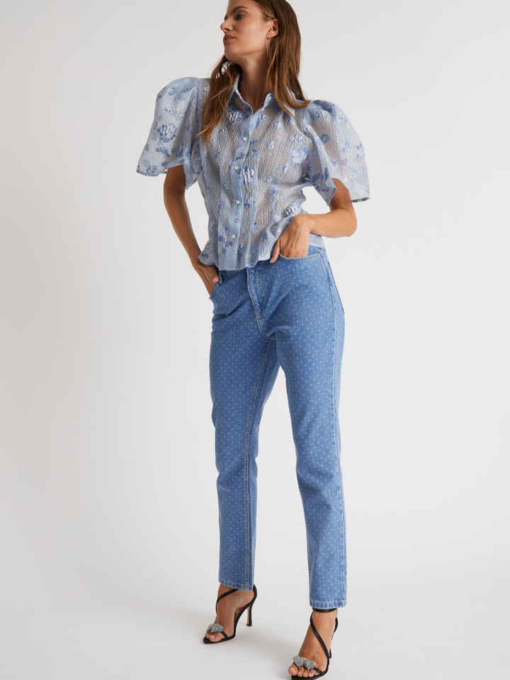 Blue Polka Dot Oxana Custommade jeansbyxor