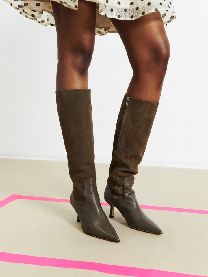 Brun Custommade Ally Boot I Mocka &amp; Slät Läder