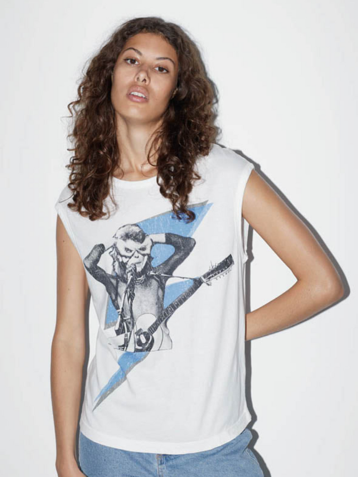Vit ikon David Bowie Lightning T-shirt för kvinnor