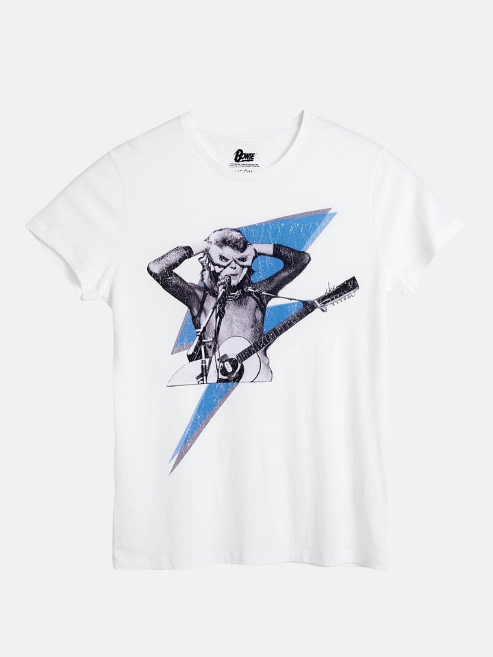 Vit ikon David Bowie Lightning T-shirt för män