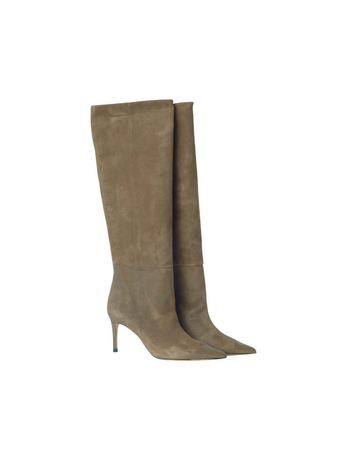 Khaki Brun Lång Custommade Alia Boot i Mocka &amp; Läder