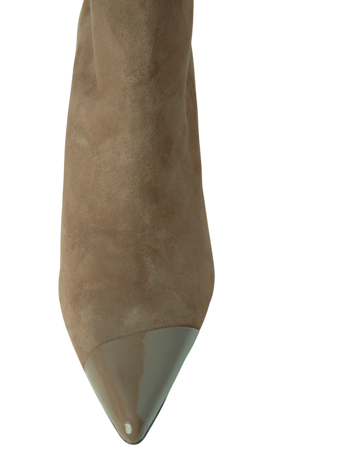 Khaki Brun Lång Custommade Alia Boot i Mocka &amp; Läder