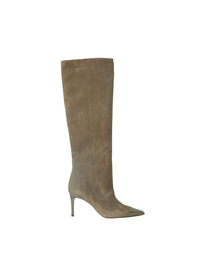 Khaki Brun Lång Custommade Alia Boot i Mocka &amp; Läder