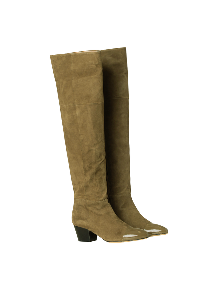 Khaki Lång Custommade Adonna Boot I Mocka