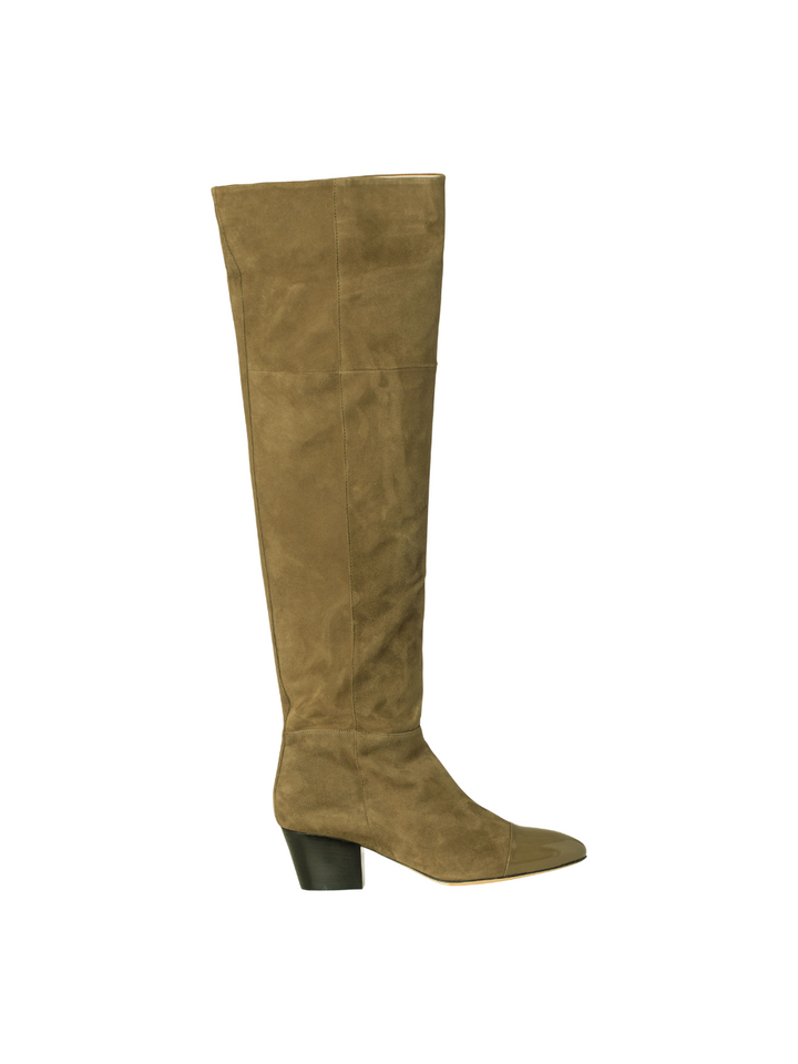 Khaki Lång Custommade Adonna Boot I Mocka