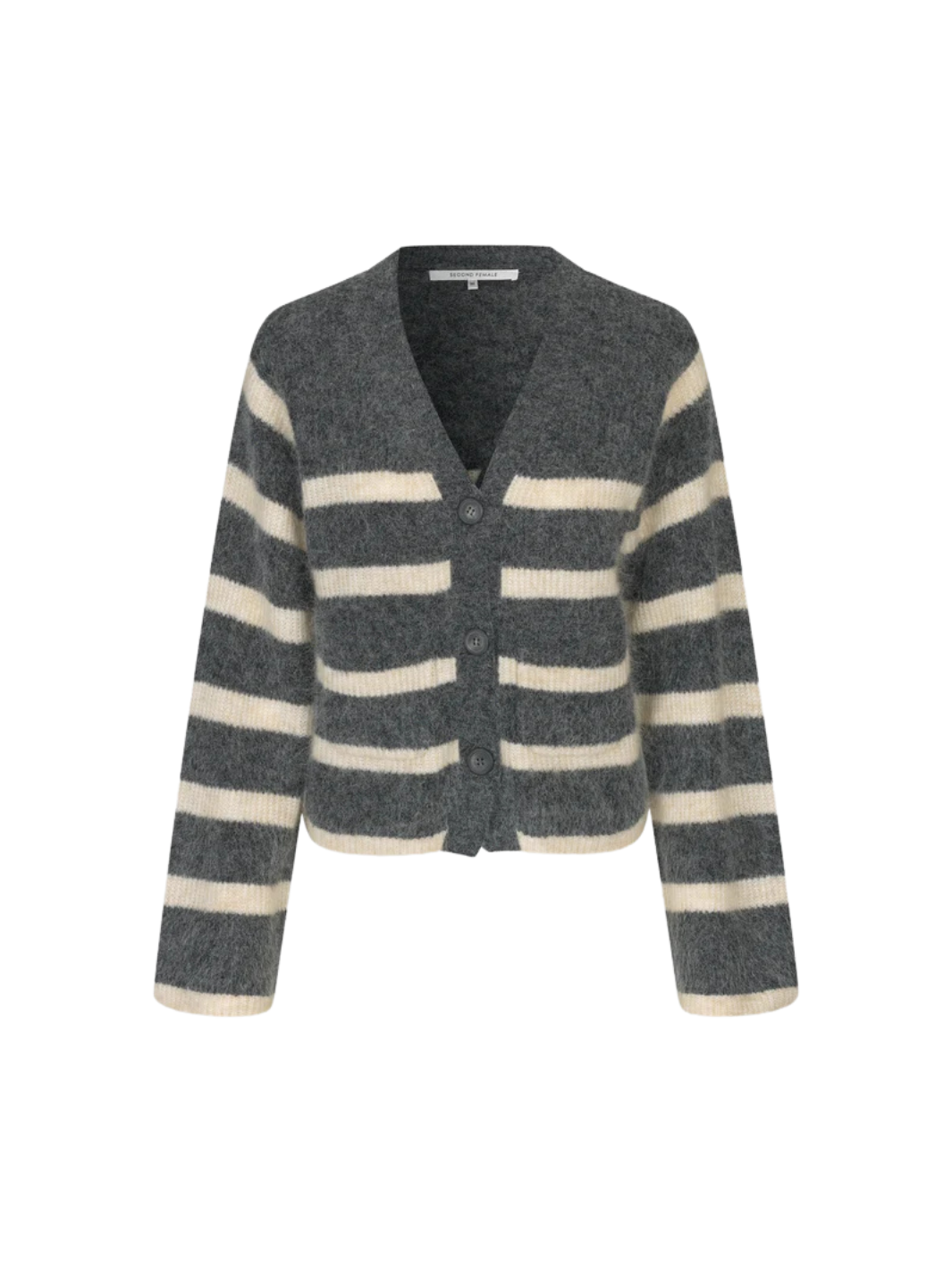 Kolgrå randig andra kvinnlig Ovalis stickad cardigan