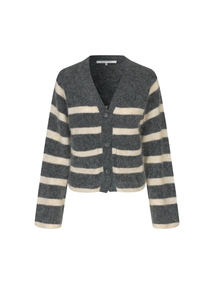 Kolgrå randig andra kvinnlig Ovalis stickad cardigan