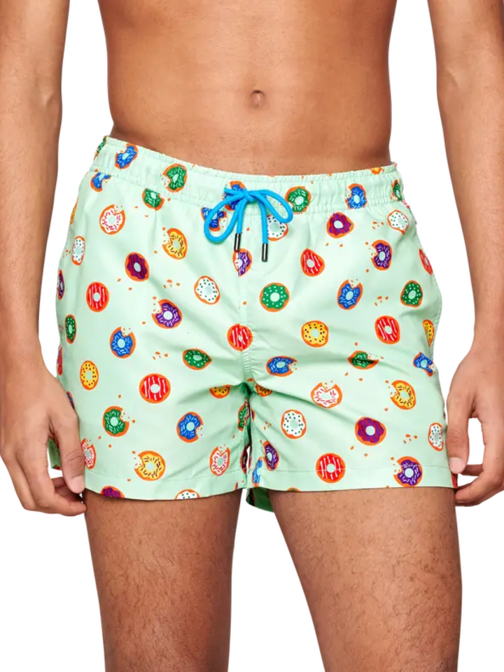 Ljusgröna Happy Socks simshorts med munkar