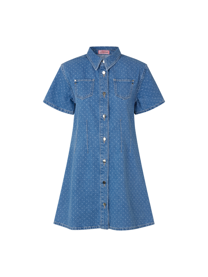 Ljusblå Polka Dot Jamilah Custommade Denim Klänning