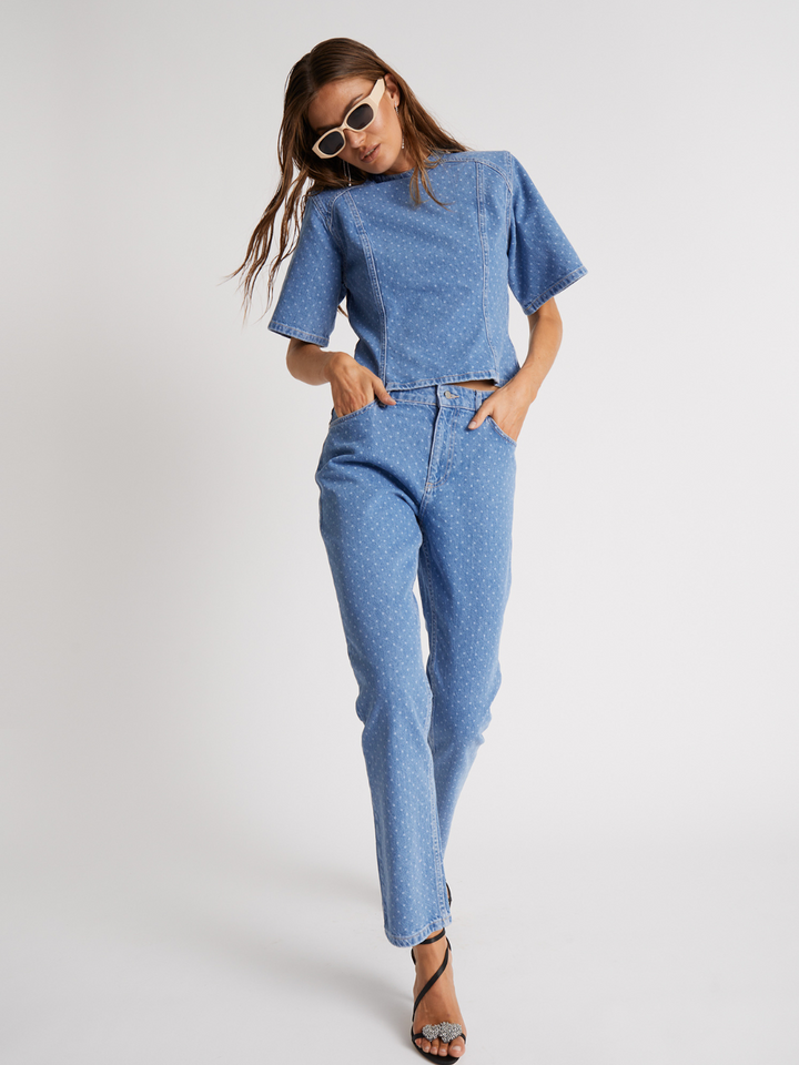 Ljusblå Polka Dot Stella Custommade jeansskjorta blus