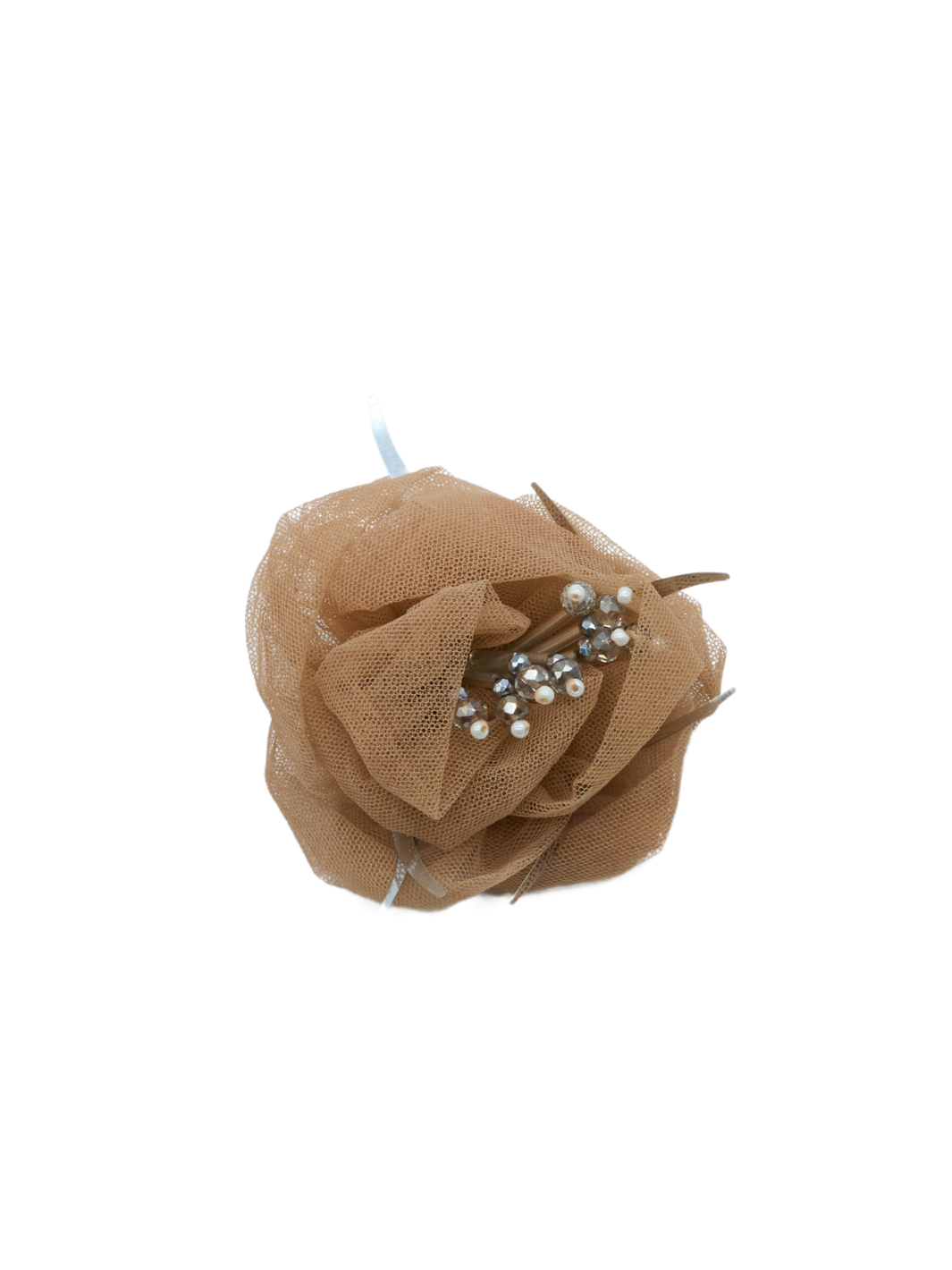 Ljusbrun Custommade Tyll Brosch Med Pärlor