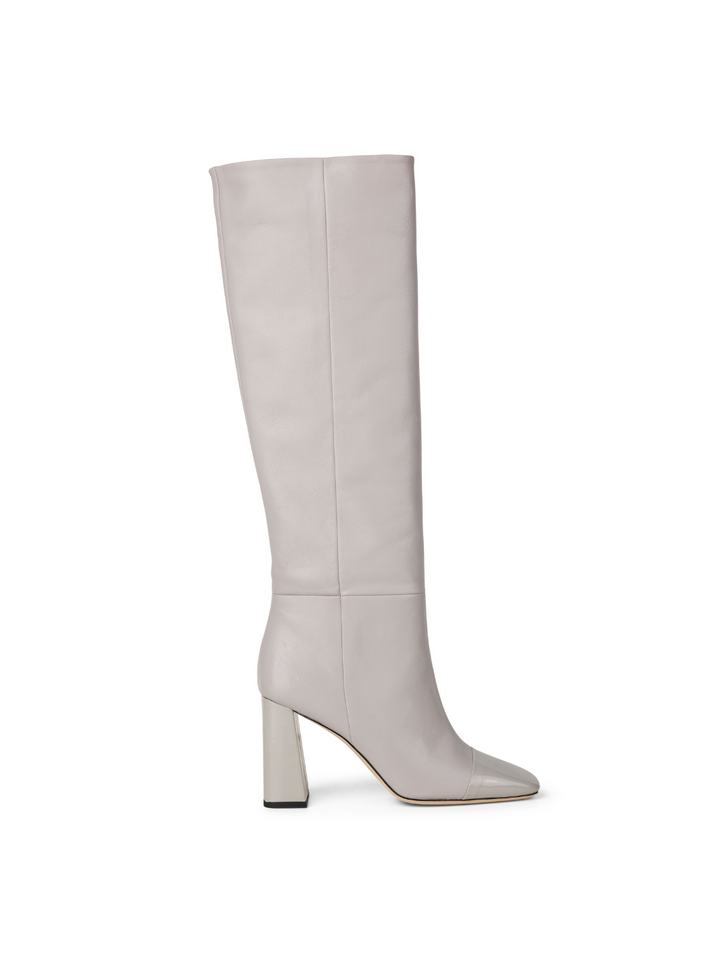 Ljusgrå Lång Custommade Addison Boot i Slät Läder