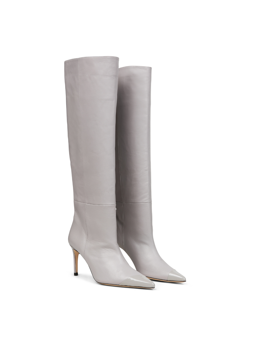 Ljusgrå Lång Custommade Alia Boot i Slät Läder