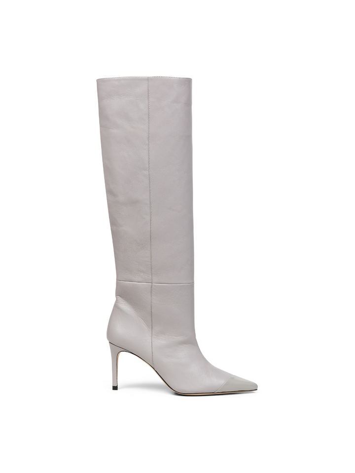 Ljusgrå Lång Custommade Alia Boot i Slät Läder