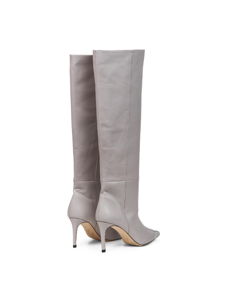 Ljusgrå Lång Custommade Alia Boot i Slät Läder