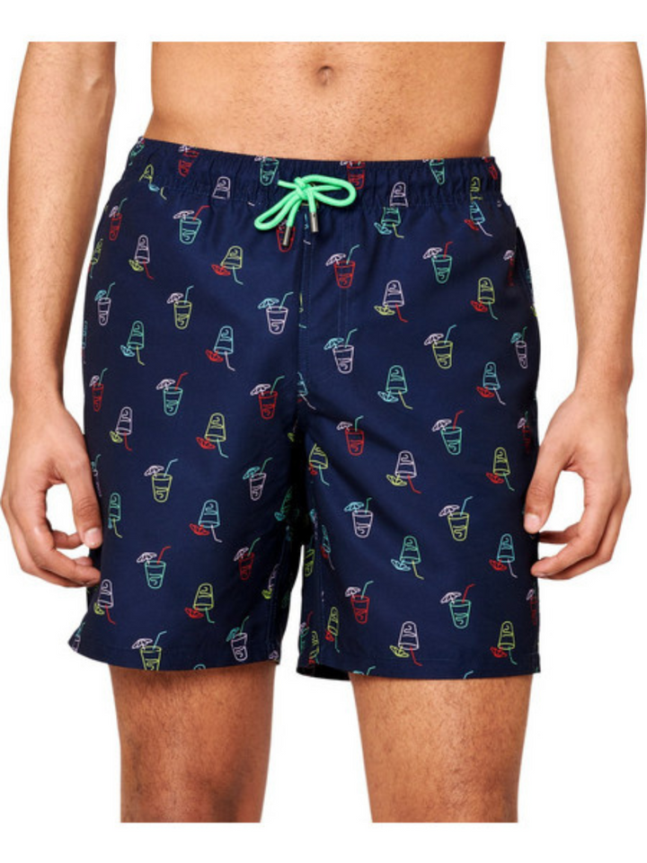 Mörkblå Happy Socks Simshorts Med Dryckesmotiv