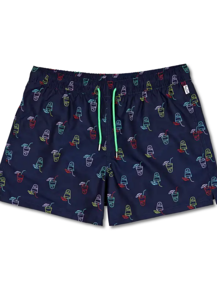 Mörkblå Happy Socks Simshorts Med Dryckesmotiv