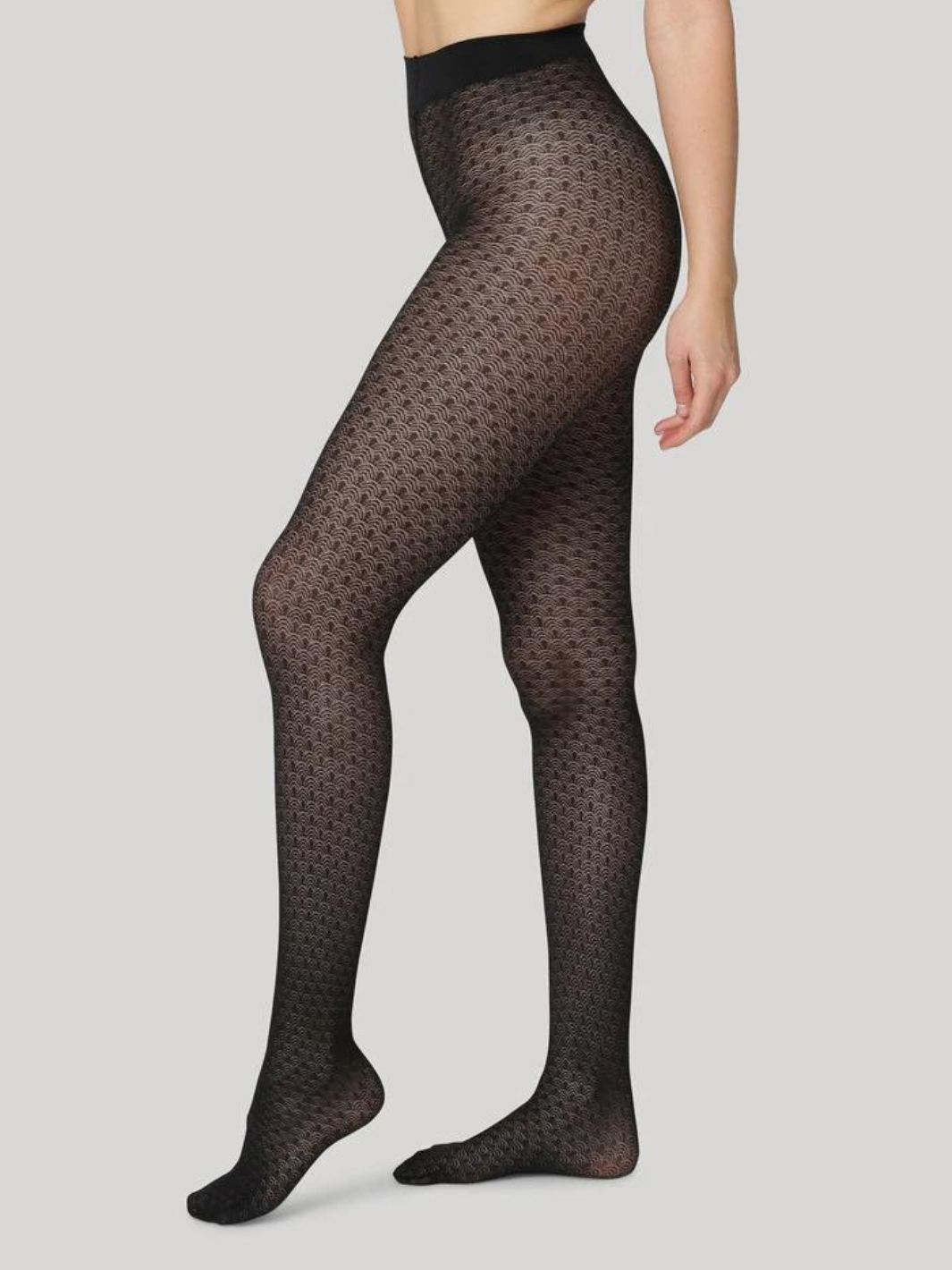 Svarta Dear Denier Tights med Jacquard Wave Mönster