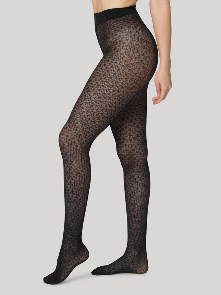 Svarta Dear Denier Tights med Jacquard Wave Mönster