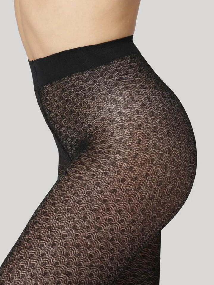 Svarta Dear Denier Tights med Jacquard Wave Mönster