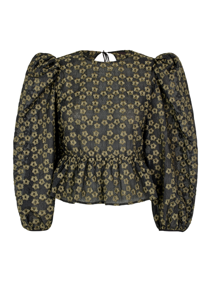 Svart Saga Custommade Blus Med Blommönster