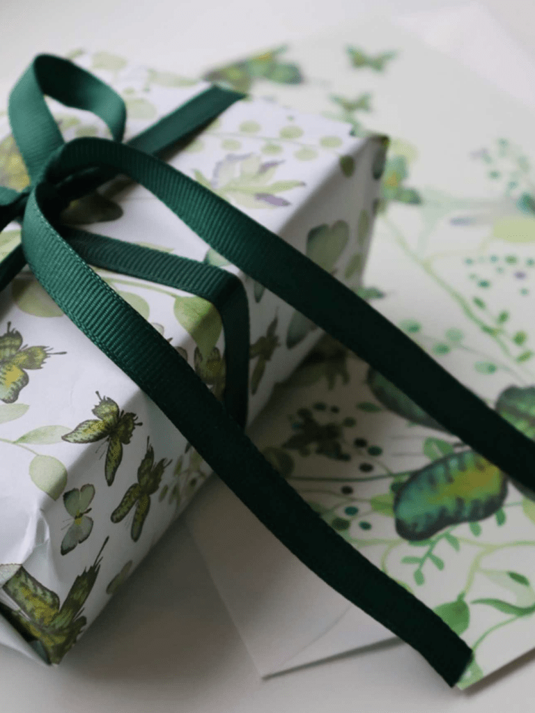 All By Voss Gavepapir, 5 m, Green Butterflies All By Voss