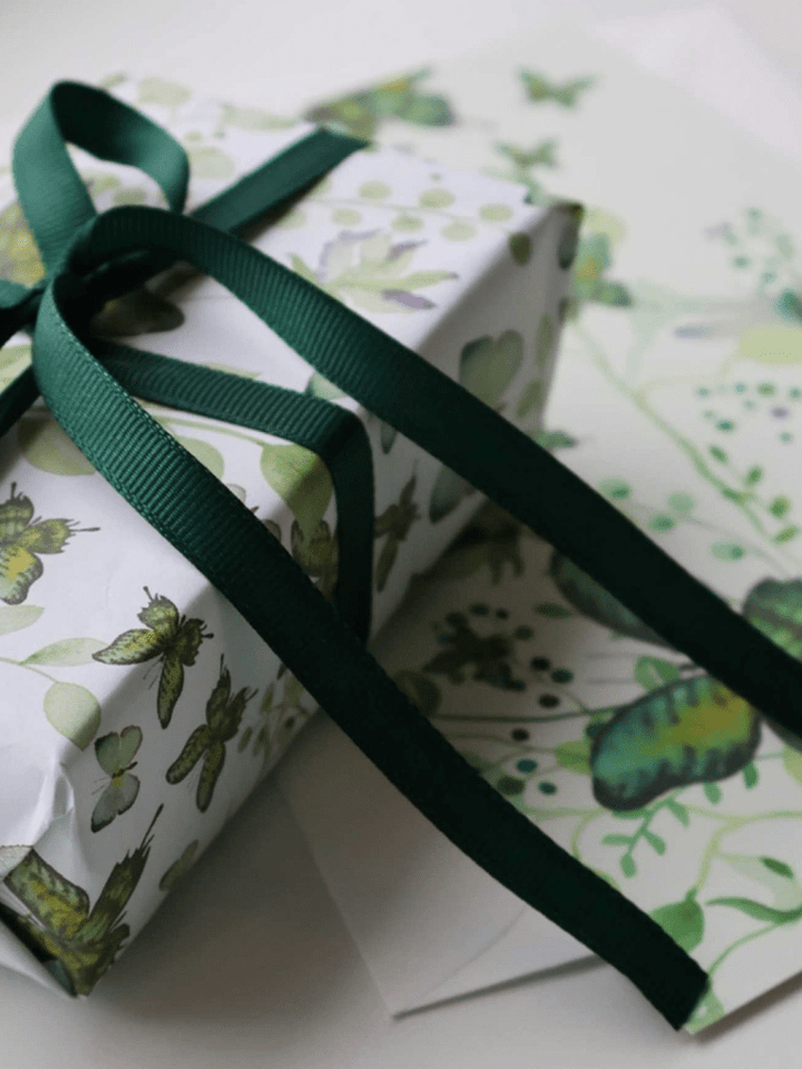 All By Voss Gavepapir, 5 m, Green Butterflies All By Voss