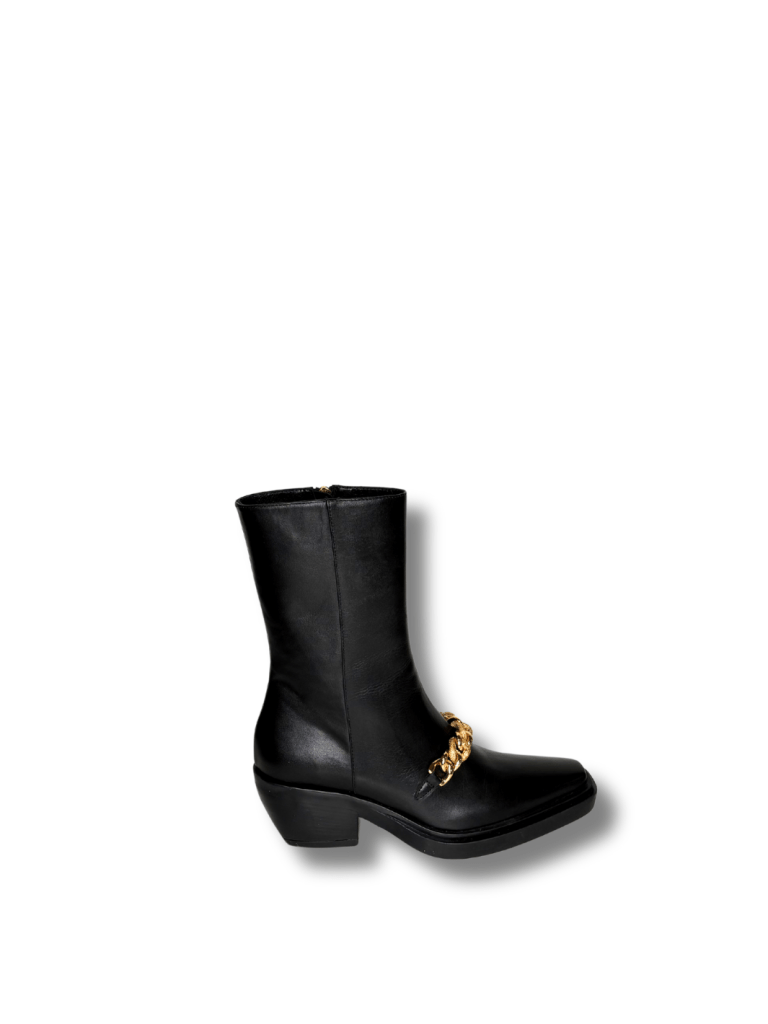 Apair Sort Støvle Med Guldkæde 37 Apair